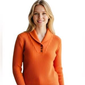 Ralph Lauren Women’s 100% Cotton Long Sleeve Shawl Collar Knit Sweater Sz Large